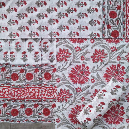 Floral Jaal Print Cotton Suit Set with Mulmul Dupatta (PRMUL42)